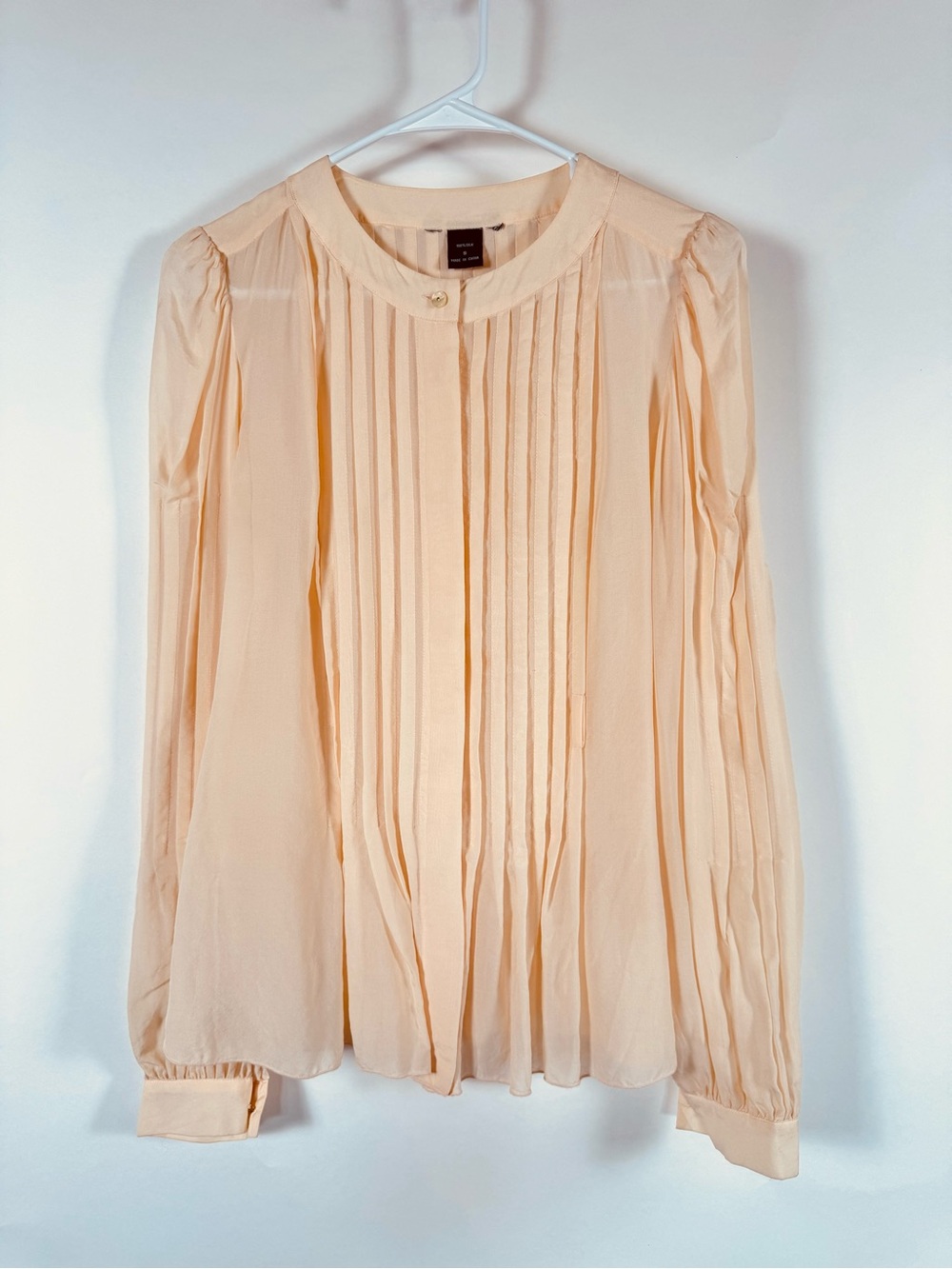 100% Silk Pintuck Blouse Peach Victorian Elegant Romantic Quiet‎ Luxury Career